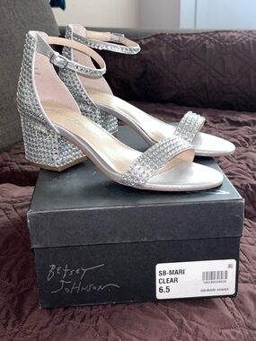 Betsey Johnson Clear Crystal Block Heel Sandals
